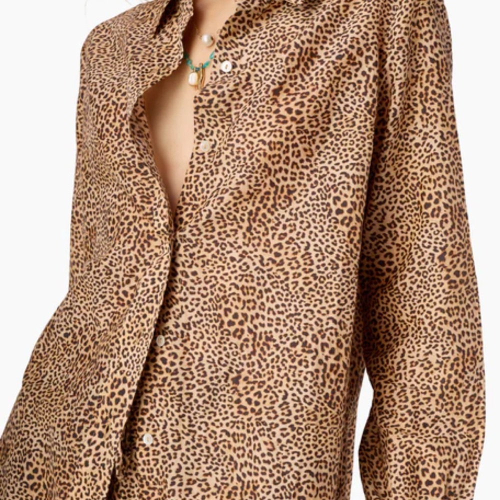 TravelSmith Leopard Print Button-Down Shirt - Brown/Tan